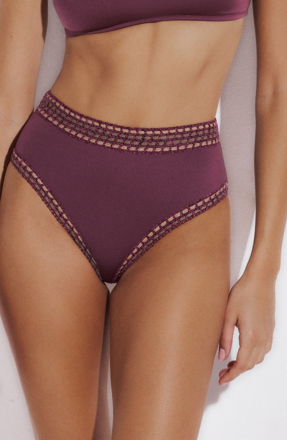 Zoe High Waisted Bikini Bottom with Crocheted Border