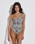 Evia One Shoulder Swimsuit with Crocheted Border